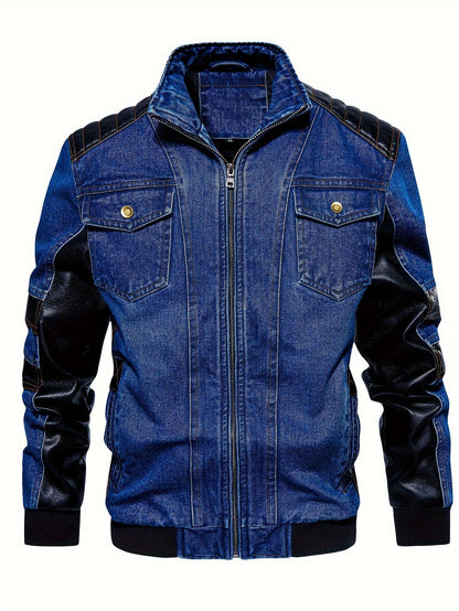Heren Leren Jas Bikerstijl Denim Look