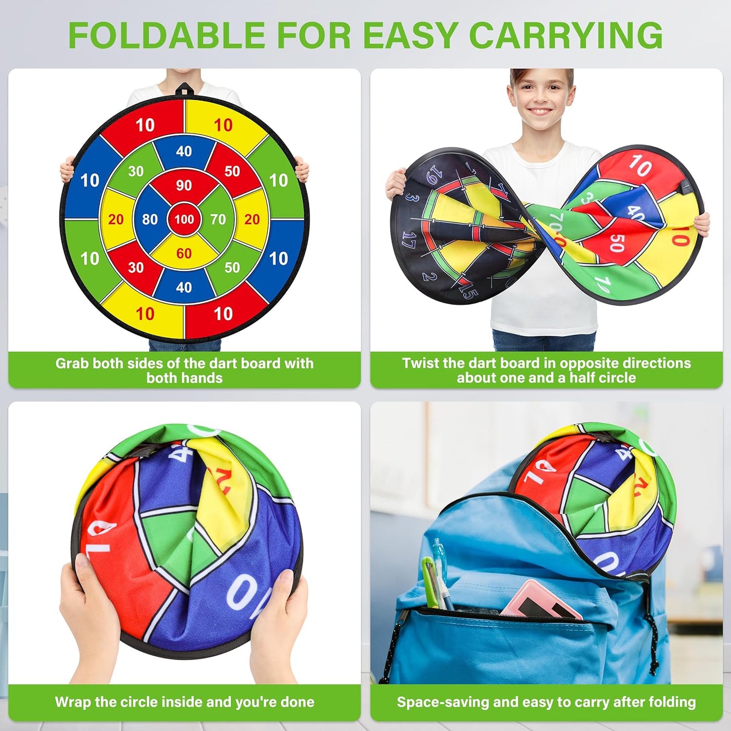 Groot Dubbelzijdig Dartbord voor Kinderen met 12 Klittenballetjes en 6 Klittenpijltjes voor Actieve Speelplezier Binnen en Buiten 74 cm