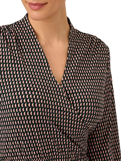 Midi Jurk Lange Mouw voor Vrouwen Elegante Wrap Design
