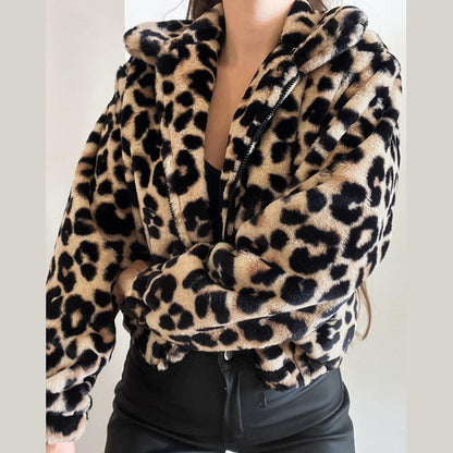 Dames Faux Fur Jas Kort Leopard Print Stijlvol