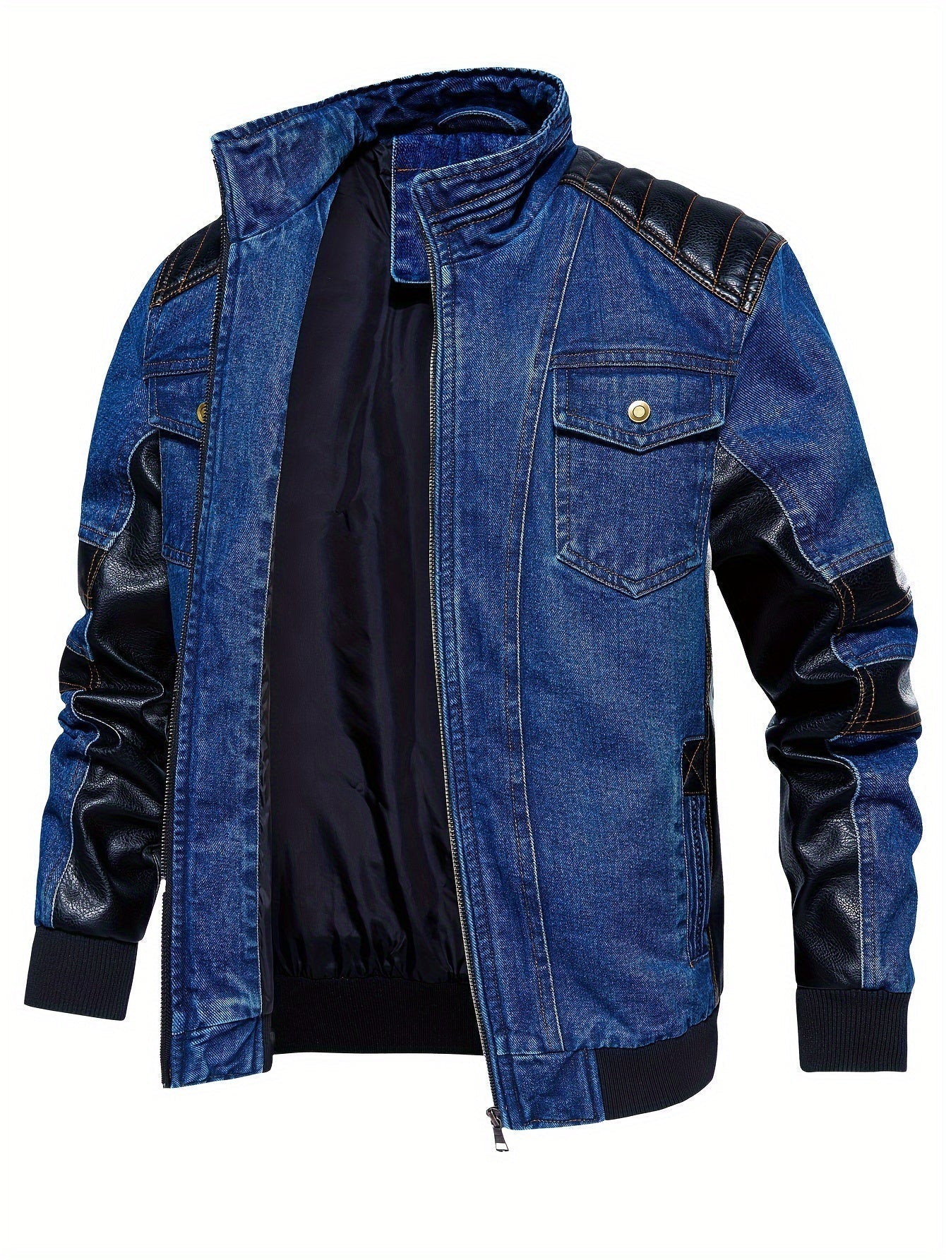Heren Leren Jas Bikerstijl Denim Look - StudioMarella