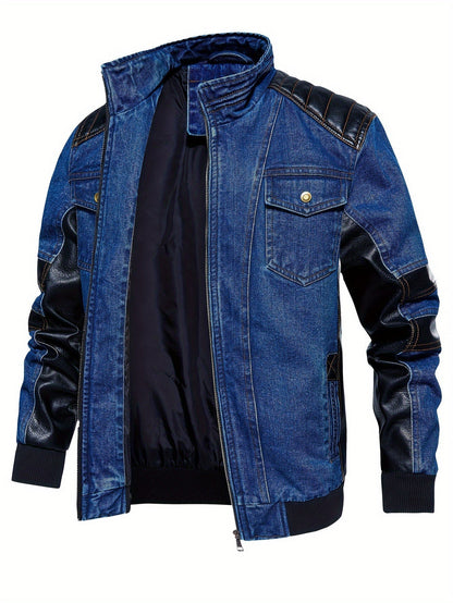 Heren Leren Jas Bikerstijl Denim Look - StudioMarella