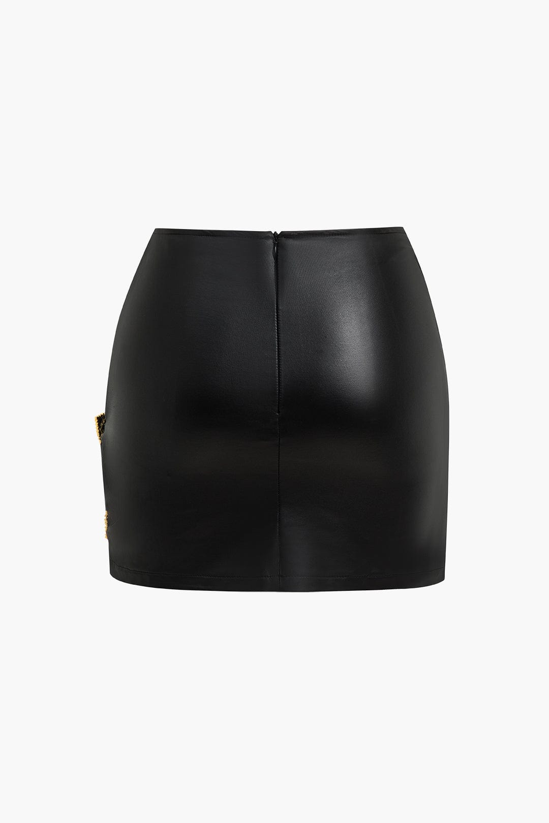 Korte Asymmetrische Minirok van Kunstleder met Gouden Details