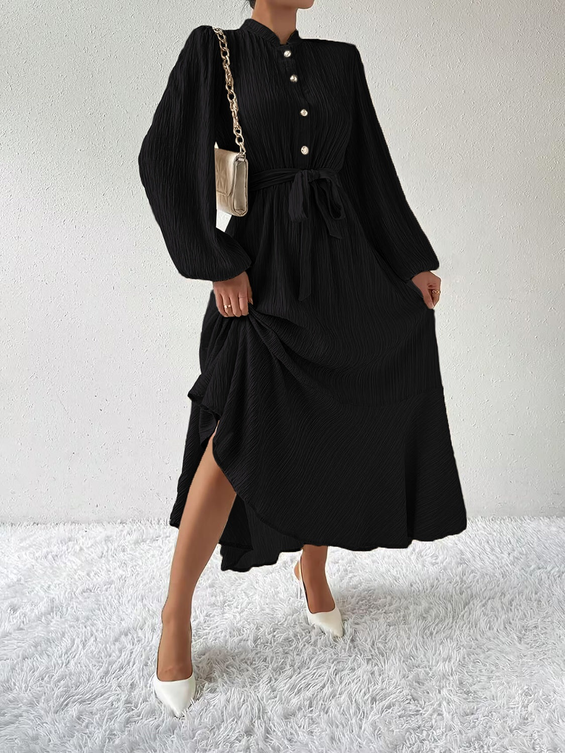 Vrouwelijke Jurk Lange Mouwen Taille Jurk met Accent
