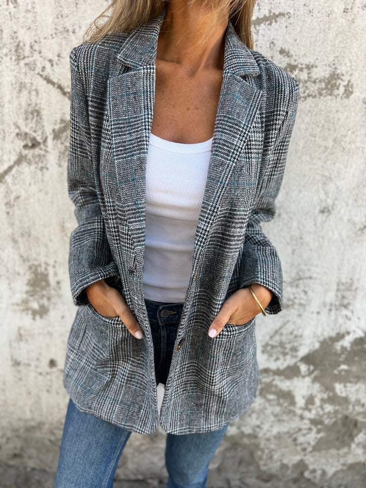 Dames Casual Blazer Ruitmotief Klassieke Pasvorm