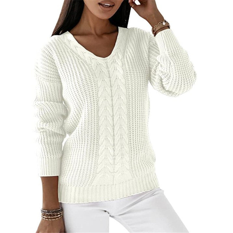 Dames Trui Gebreid V-hals Met Twist Detail → Dames Trui V-hals Gebreid Met Twist