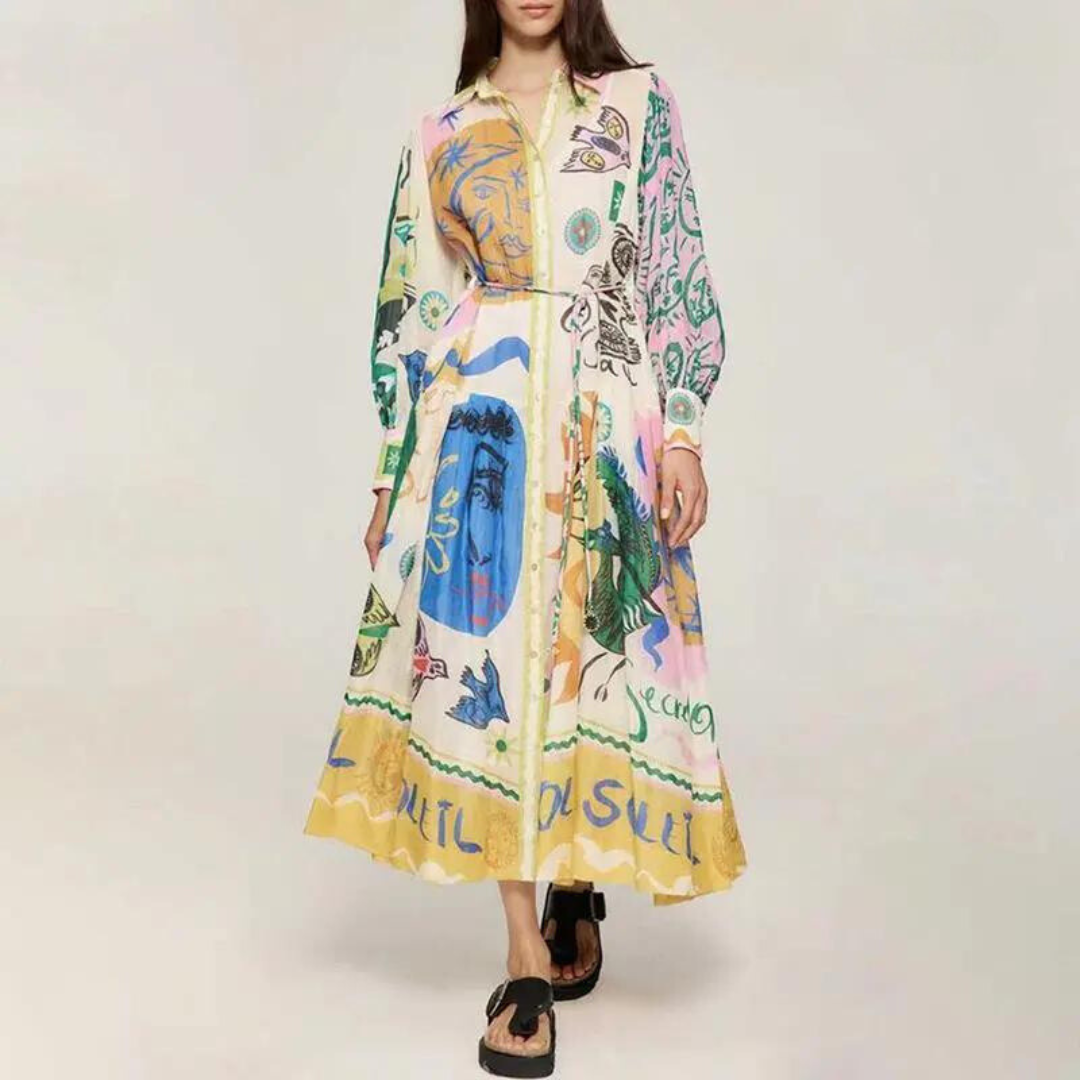 Vrouwelijke Jurk Met Bloemenprint Polokraag Dameskleding