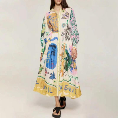 Vrouwelijke Jurk Met Bloemenprint Polokraag Dameskleding