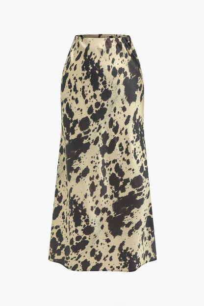 Satijn Midirok Hoge Taille Koeienvacht Print - StudioMarella