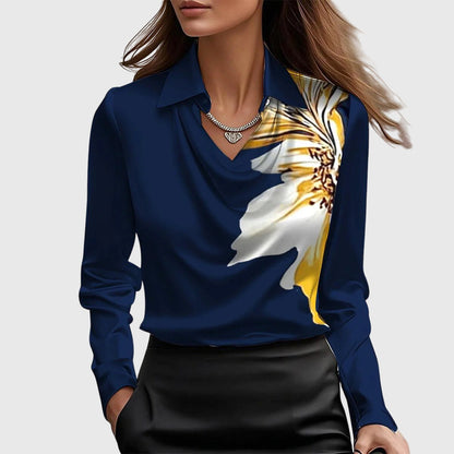 Dames Blouse Lange Mouwen Met Draperie Elegant Design