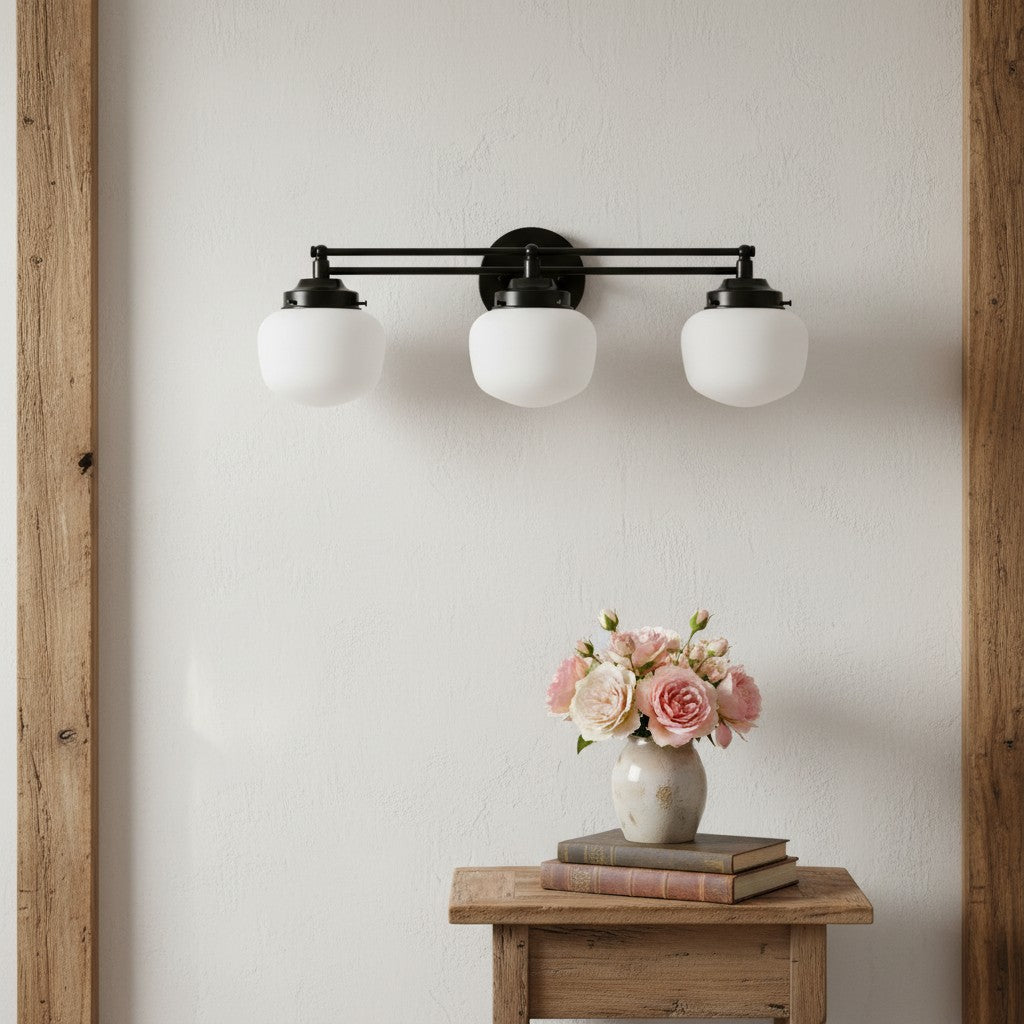 Globe Wandlamp Klassieke Badkamer Schoolhouse Verlichting Mat Opaal Glas voor Spiegel en Wastafel