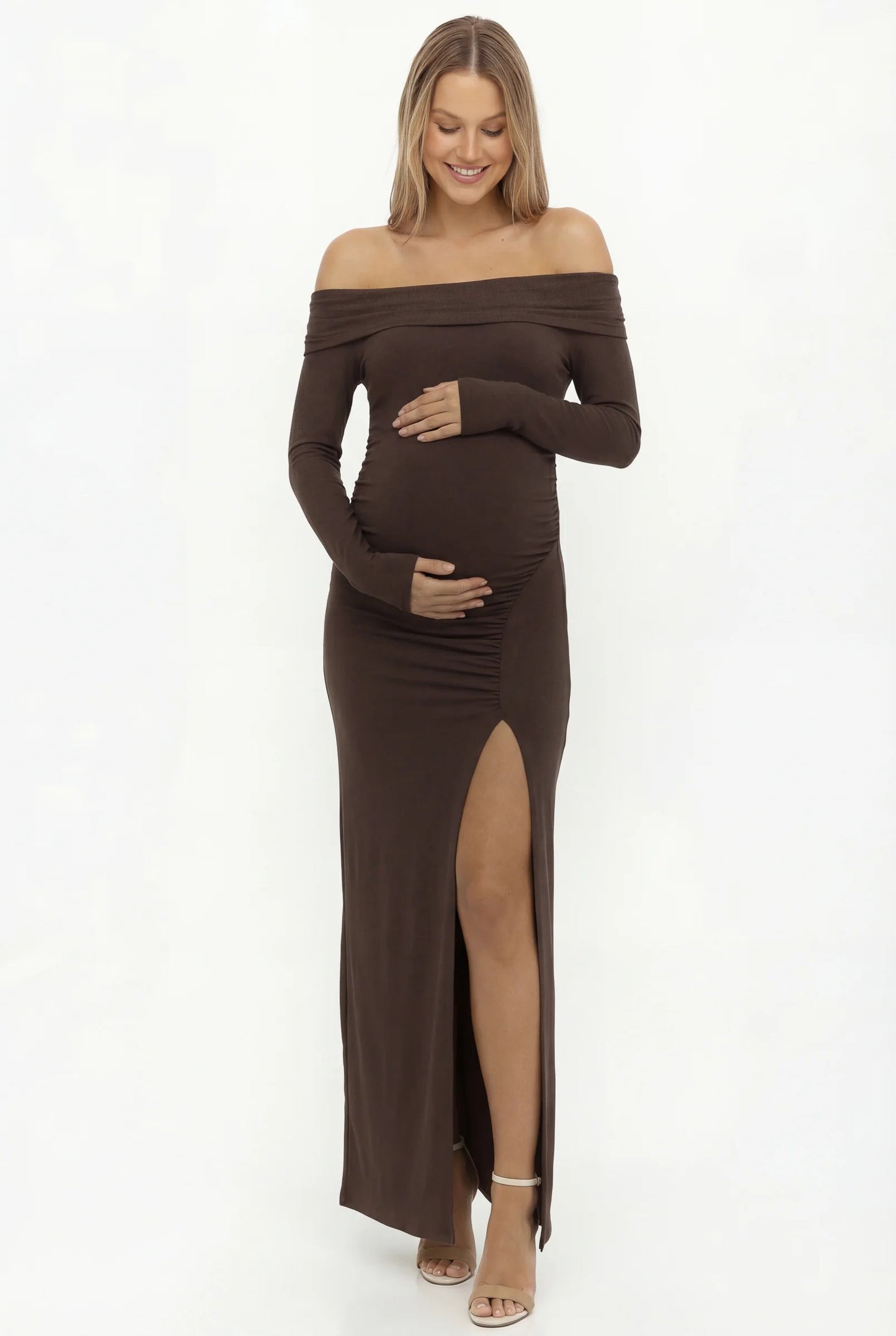 Zwangerschapsjurk Maxi Off Shoulder Elegante Zomerjurk voor Dames