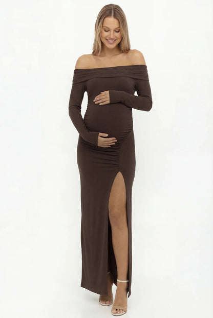 Zwangerschapsjurk Maxi Off Shoulder Elegante Zomerjurk voor Dames