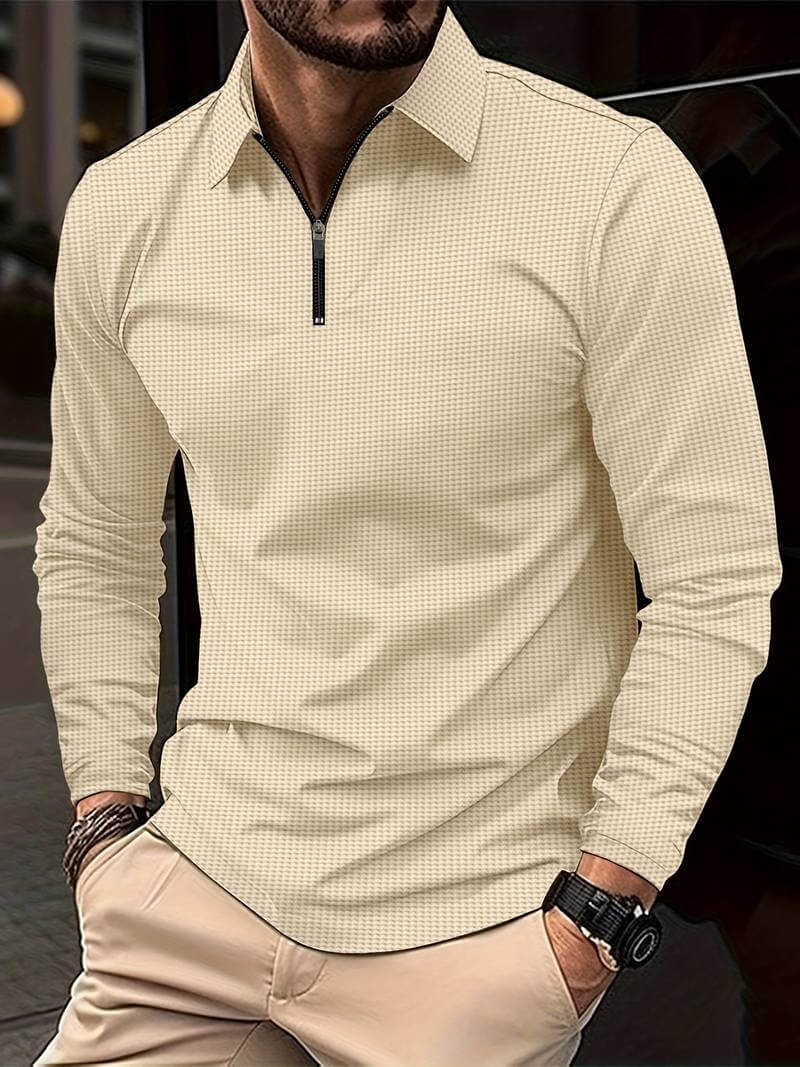 Heren Wafelshirt Lange Mouwen V-Hals Katoen