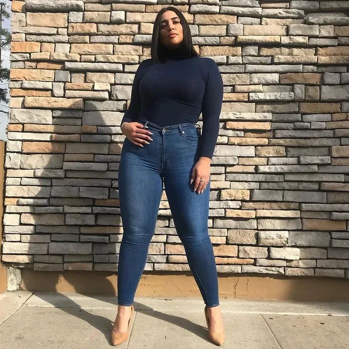 Donkerblauwe Skinny Jeans Hoge Taille Vormgevend - StudioMarella