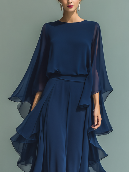 Dames chiffon set met ruches en elegante pasvorm