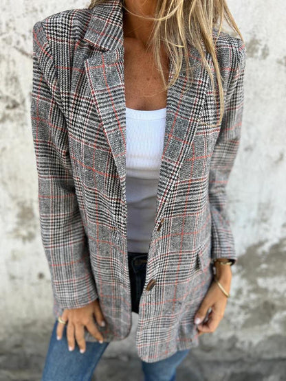 Dames Casual Blazer Ruitmotief Klassieke Pasvorm