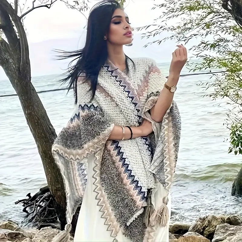 Warme Gebreide Poncho Sjaal voor Winter