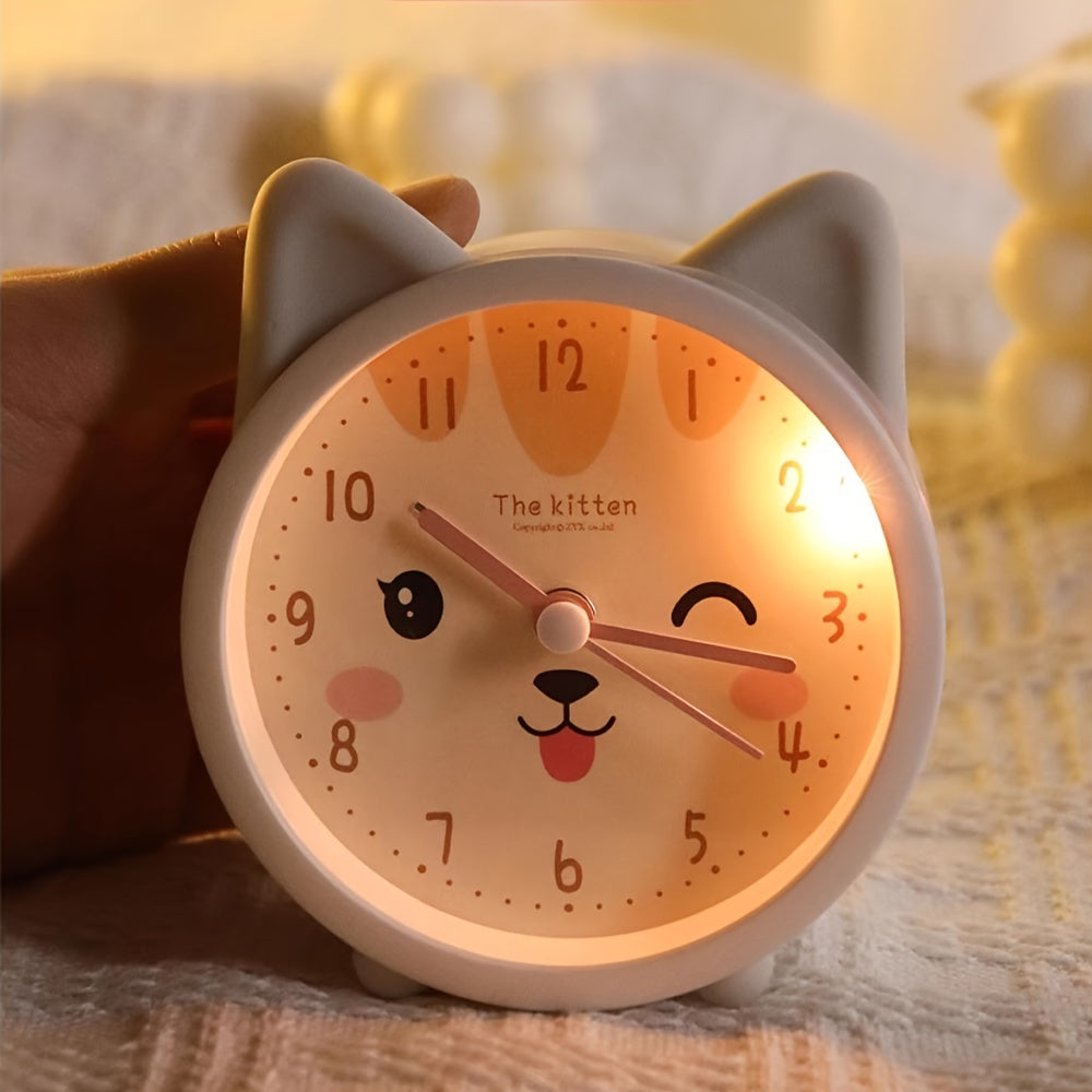 Stille Wekker voor Kinderen met Nachtlampje en Konijnmotief Roze Wit