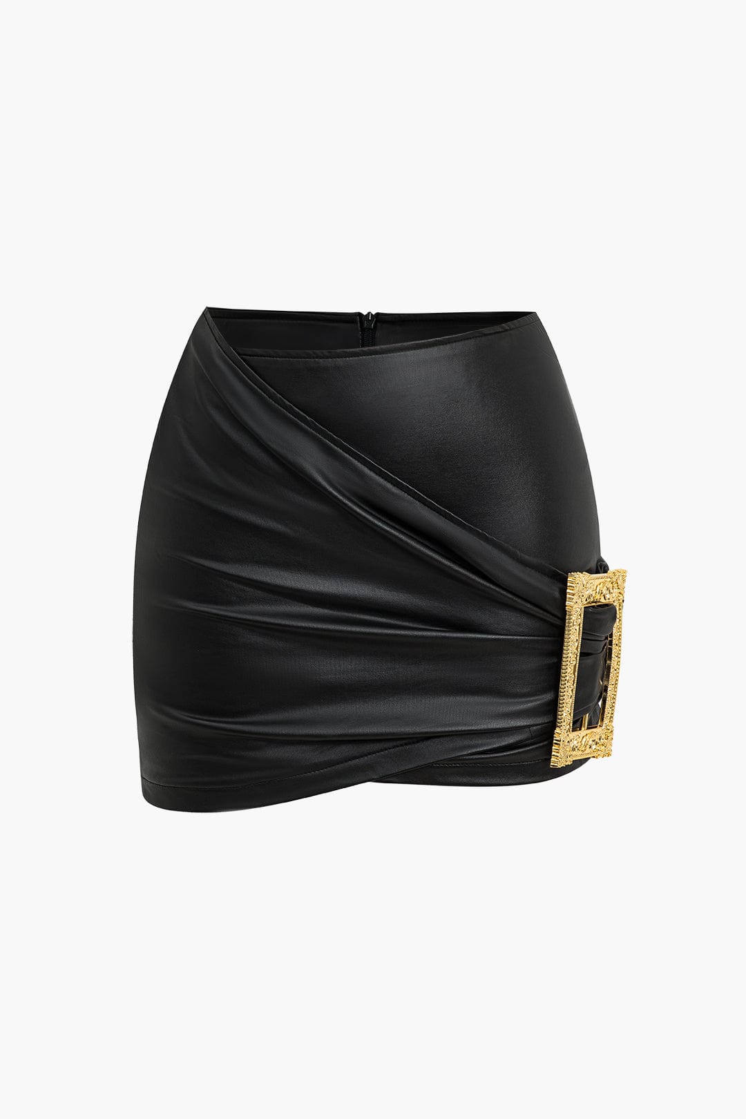 Korte Asymmetrische Minirok van Kunstleder met Gouden Details - StudioMarella