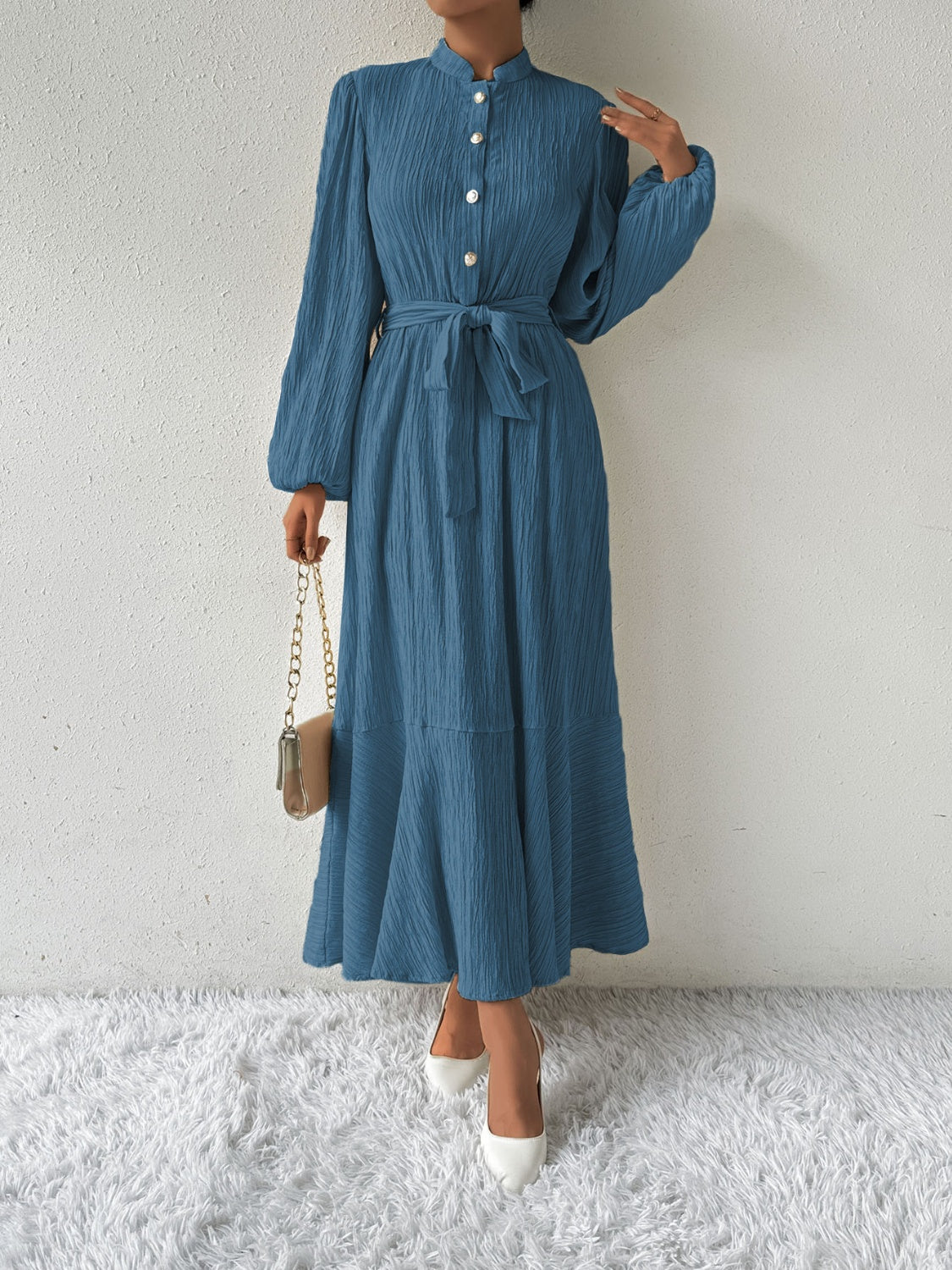 Vrouwelijke Jurk Lange Mouwen Taille Jurk met Accent