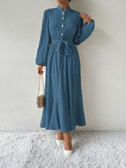 Vrouwelijke Jurk Lange Mouwen Taille Jurk met Accent
