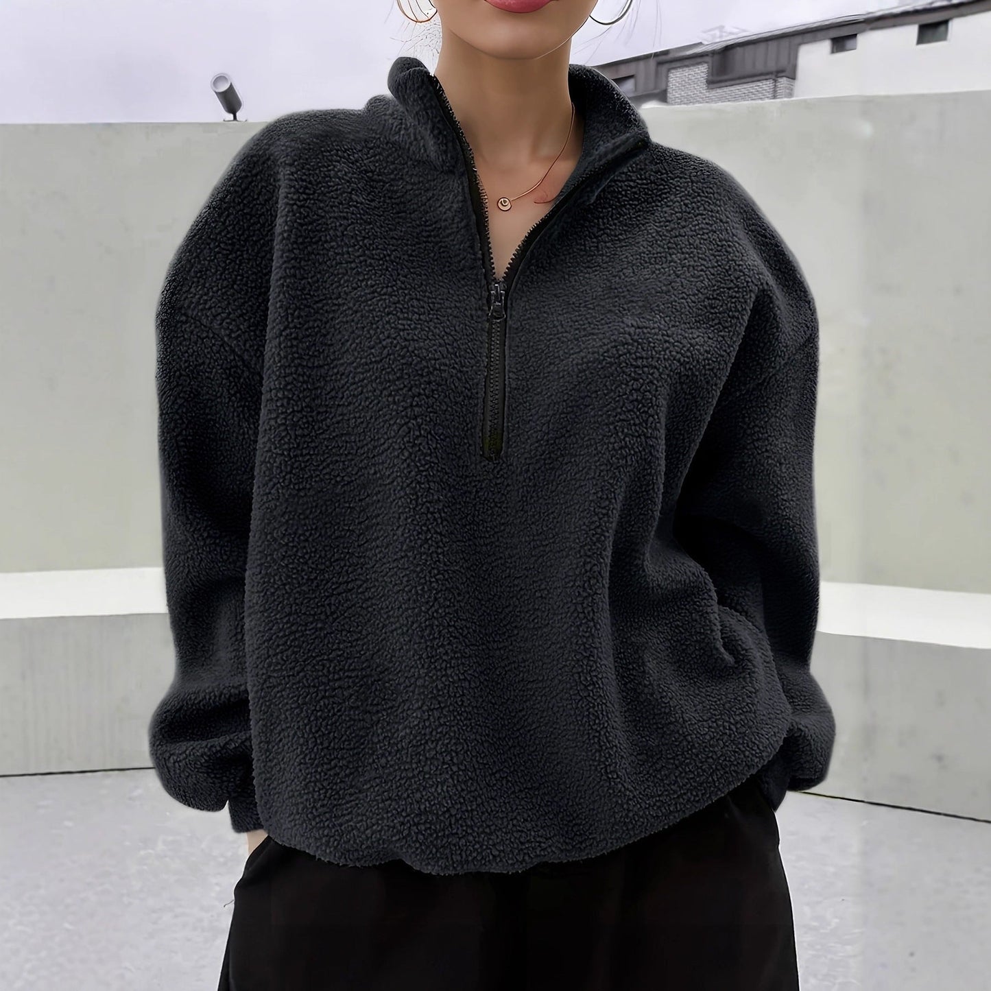 Dames Fleece Trui Warm Zacht met Halve Rits - StudioMarella