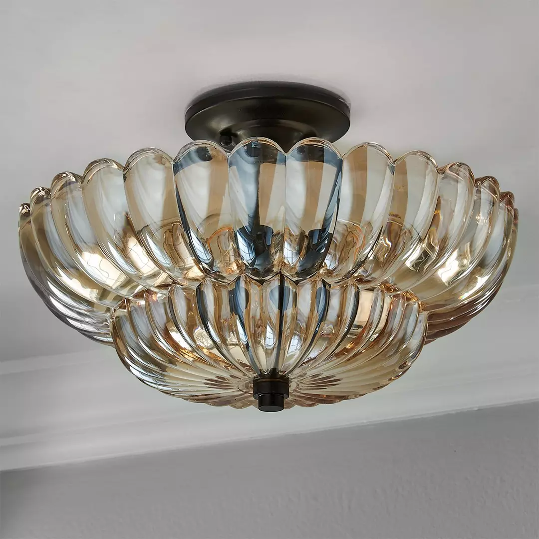 Retro Plafondlamp van Glas – Amberkleurig of Helder – Nostalgische Sfeerverlichting voor Keuken Woonkamer Eetkamer – Vintage Design – E27 Fitting