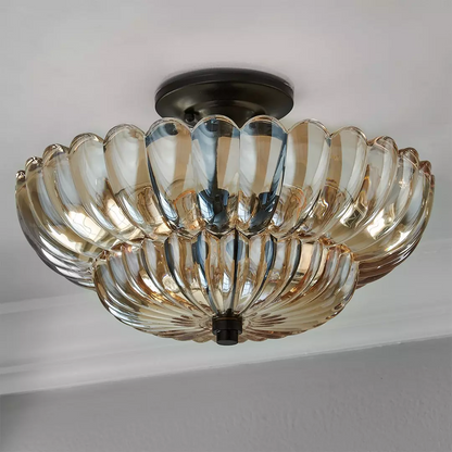 Retro Plafondlamp van Glas – Amberkleurig of Helder – Nostalgische Sfeerverlichting voor Keuken Woonkamer Eetkamer – Vintage Design – E27 Fitting