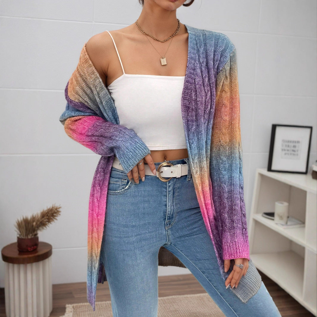 Dames Vest Gebreid Regenboogkleuren Warm en Stijlvol