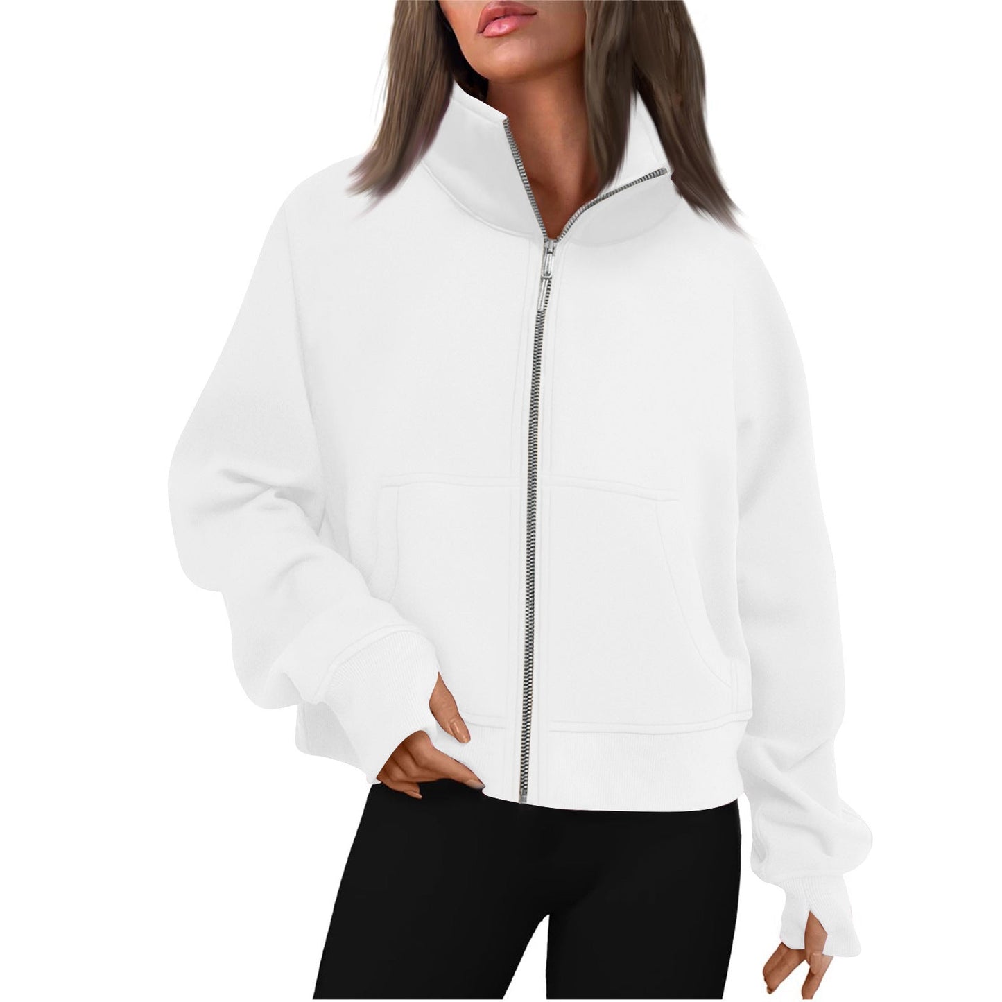 Dames Vest Rits Hoge Kraag Basic Trendy Grijs