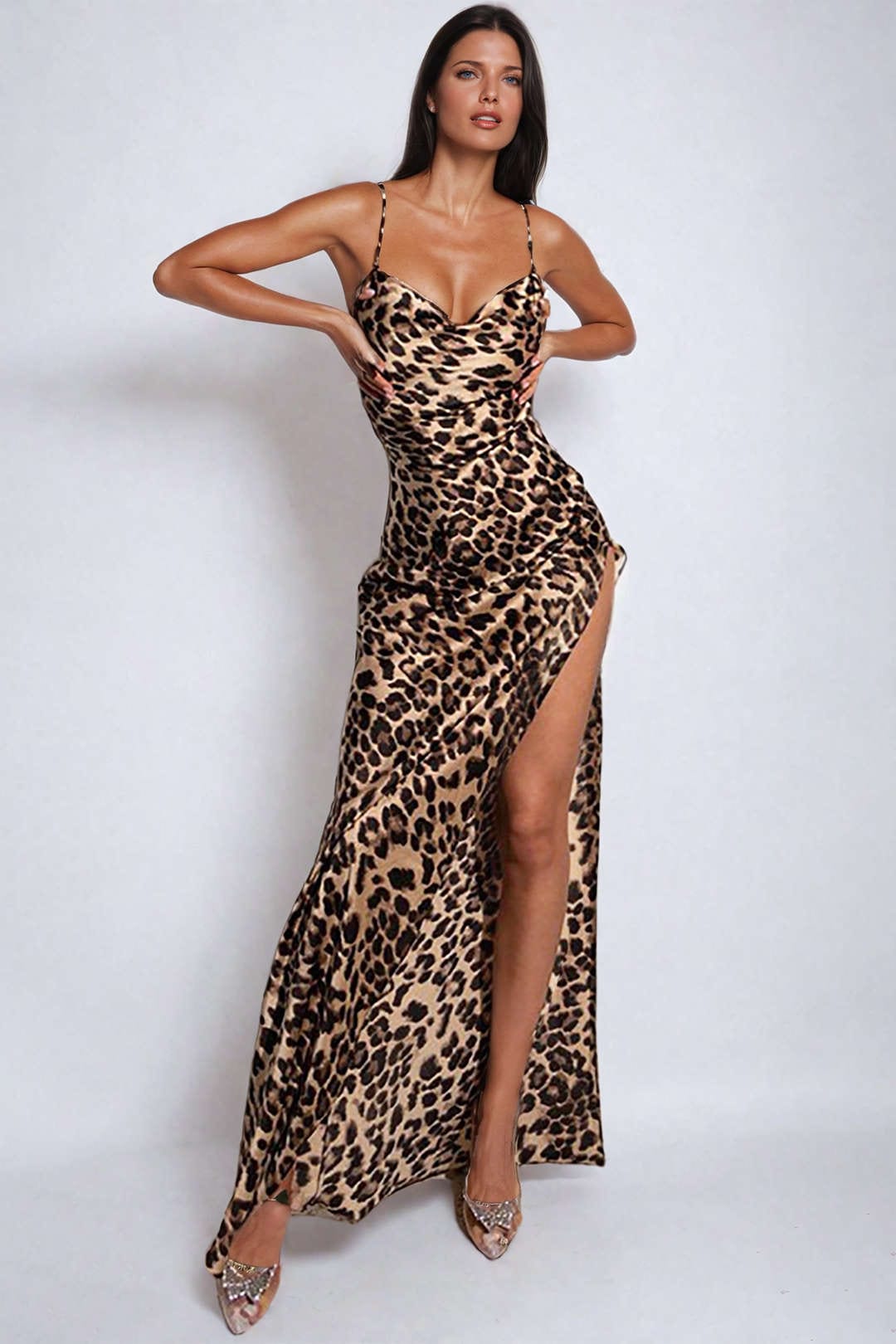 Leopard Maxikleed Lange Verleidelijke Jurk met Beenspleet - StudioMarella