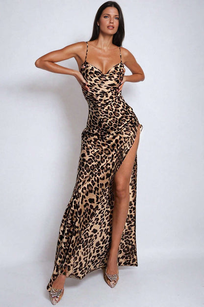 Leopard Maxikleed Lange Verleidelijke Jurk met Beenspleet - StudioMarella