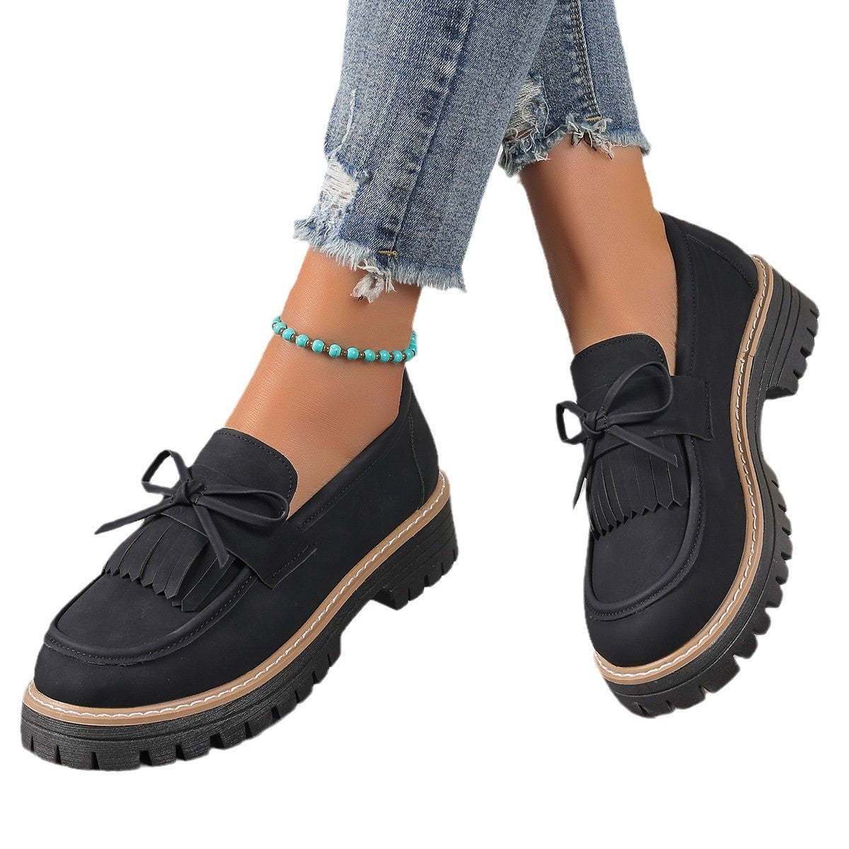 Dames Loafers Met Strik en Dikke Zool