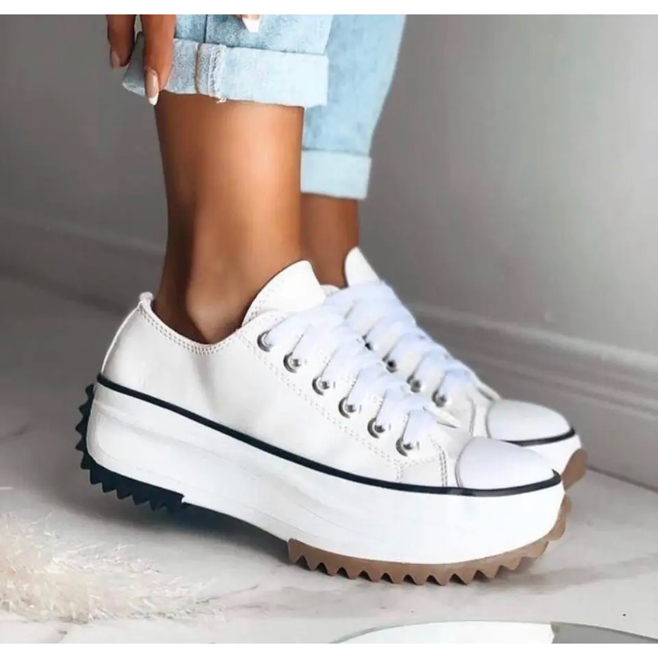 Dames Canvas Sneakers – Lage Platform Schoenen met Dikke Zool