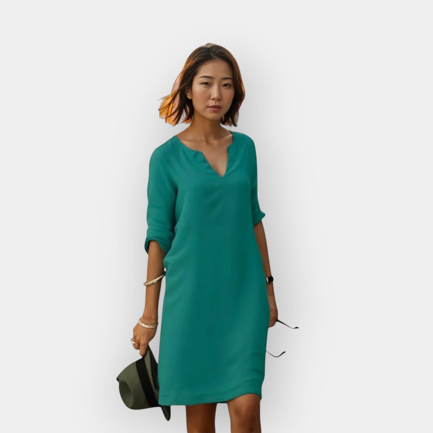 Midi Jurk Dames Luchtig Elegante V-Hals Driekwart Mouwen