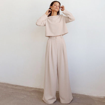 Dames Co-ord Set Lange Mouw Top en Wijde Broek