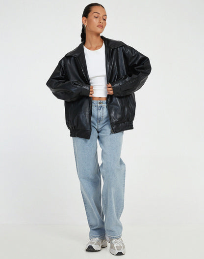 Dames Leren Jas Oversized PU Leer Trendy Look