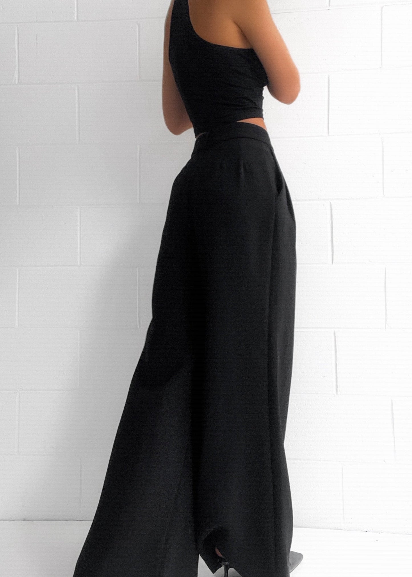 Hoge Taille Palazzo Broek Zwart Elegante Stijl