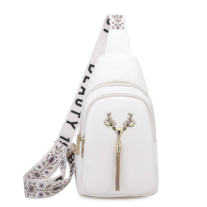 Dames Crossbody Tas Hertenprint Met Kwastjes Leer