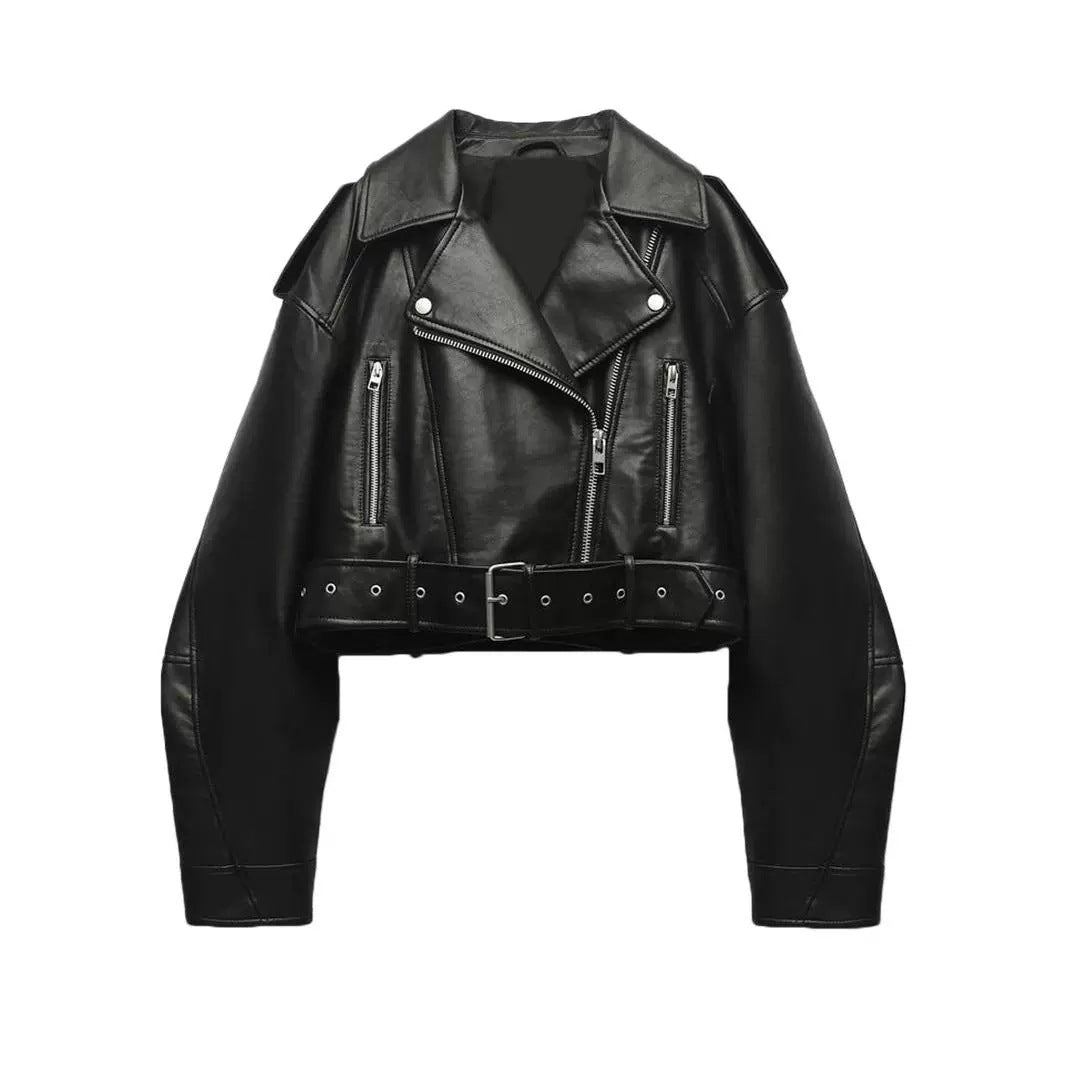 Korte Lederen Bikerjas voor Dames Trendy Design