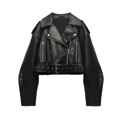Korte Lederen Bikerjas voor Dames Trendy Design