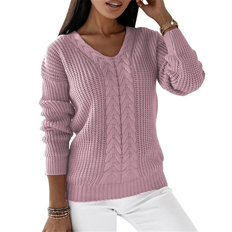Dames Trui Gebreid V-hals Met Twist Detail → Dames Trui V-hals Gebreid Met Twist
