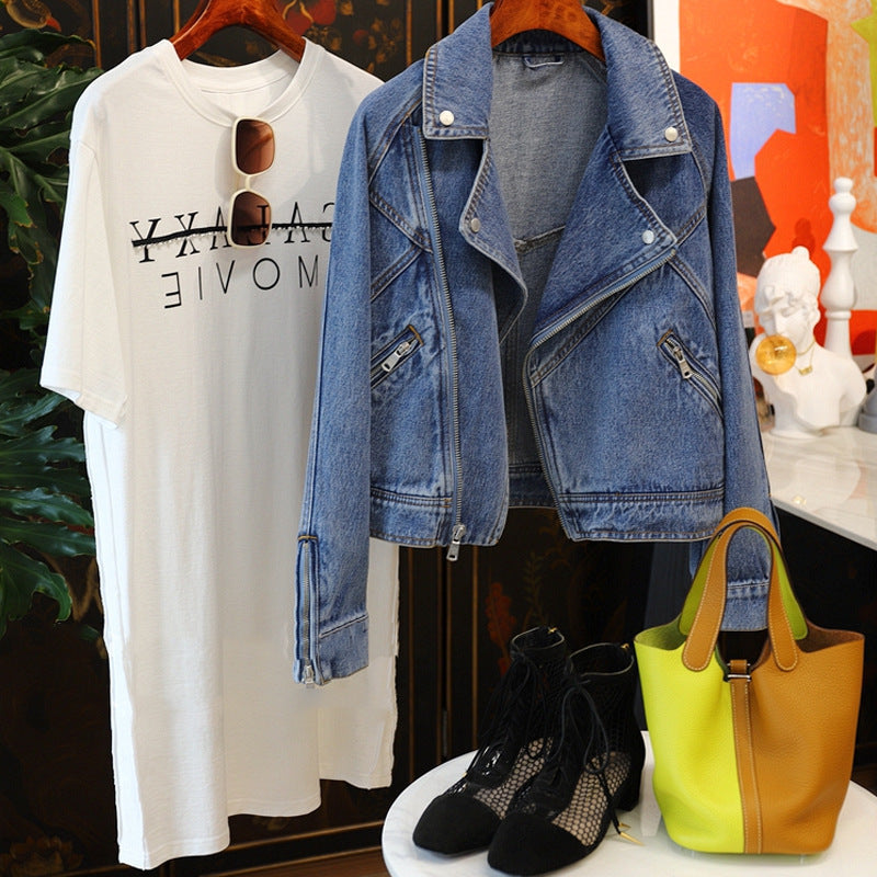 Dames Bikerjas Denim Met Ritsen en Stoere Streetwear Look