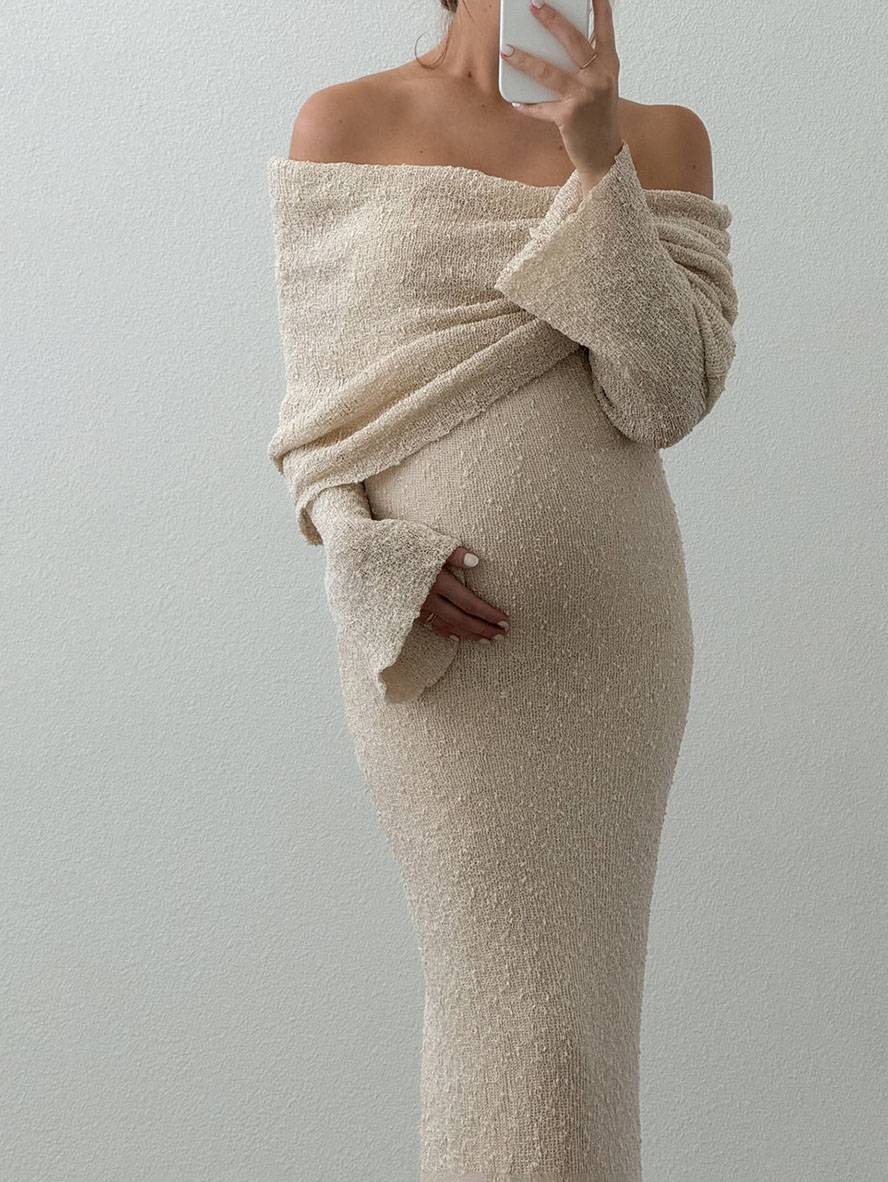 Dames Zwangerschapsjurk Lange Mouwen Off-shoulder Zwart Elegant