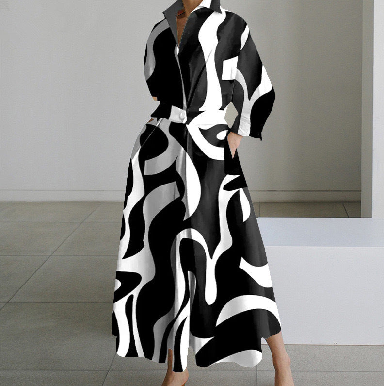 Dames Jurk Overhemdkraag Elegante Korte Mouw