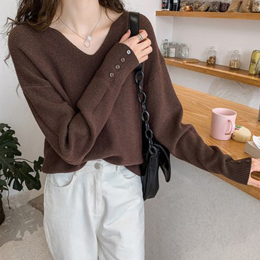 Dames Trui Oversized met V-Hals en Knoopjes Comfortabel