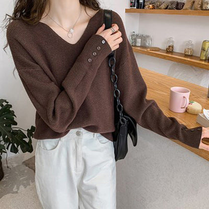 Dames Trui Oversized met V-Hals en Knoopjes Comfortabel