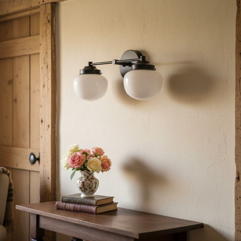 Globe Wandlamp Klassieke Badkamer Schoolhouse Verlichting Mat Opaal Glas voor Spiegel en Wastafel