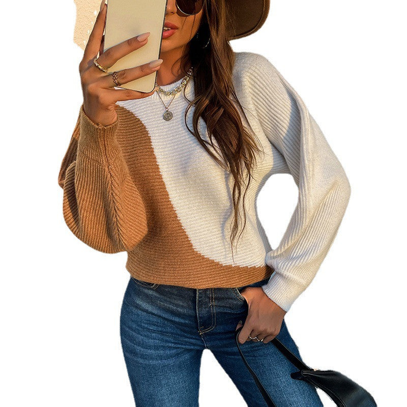 Dames Trui Gebreid met Contrasterende Kleuren Trendy Model